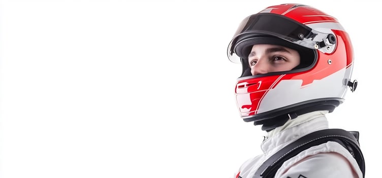 Racing helmet profile shot young adult competition sport safety protection photo