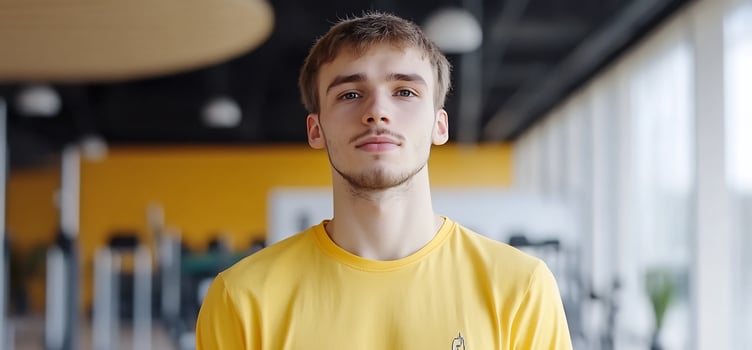 Young man portrait in gym setting fitness and lifestyle concept photo