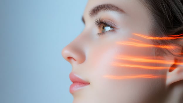 Face profile with glowing lines beauty and modern skincare treatment concept photo