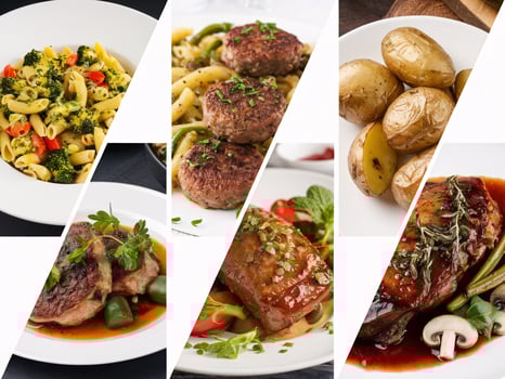 Delicious array of gourmet dishes featuring pasta, meatballs, and roasted potatoes. photo