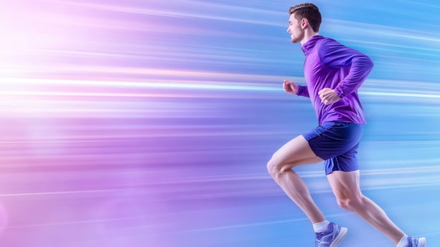 Man running in motion blur background demonstrating speed and fitness photo