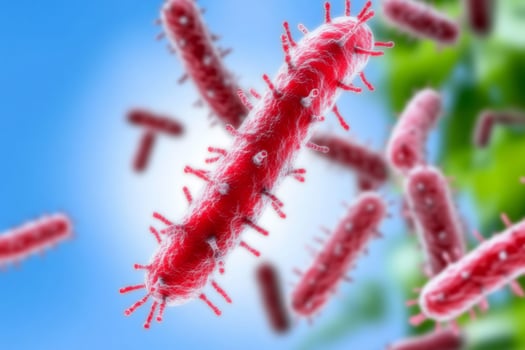 Microscopic image of rod shaped bacteria for science and medical use photo