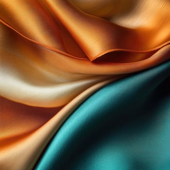 Golden and teal silk fabric creates a luxurious layered texture for a rich background photo