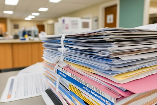 Large document stack bound for office paperwork and administration photo