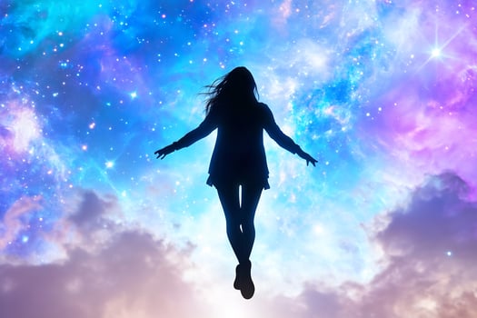 Person silhouette amidst cosmic sky dreamlike imagination photo