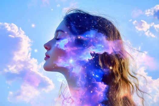 Woman merged with nebula sky universe conceptual art photo