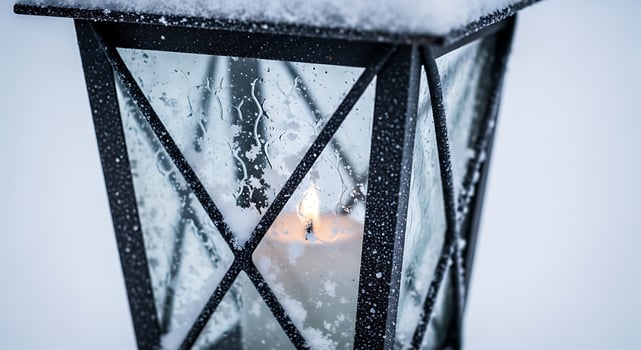 Snowy Winter Lantern with Candlelight photo