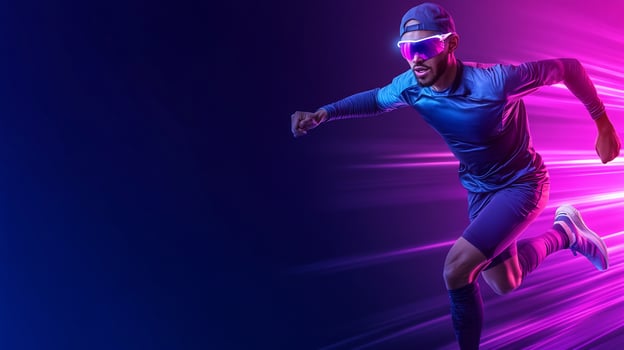 Energetic runner in motion with neon lights sport and active lifestyle concept photo