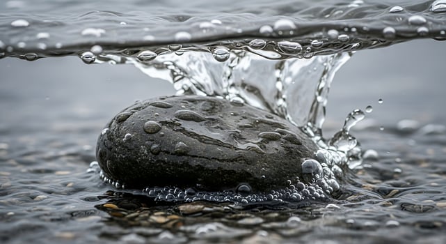 Stone in Water with Splashing Droplets. photo