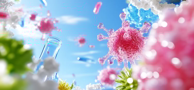 Molecular research and biotechnology with abstract science elements photo