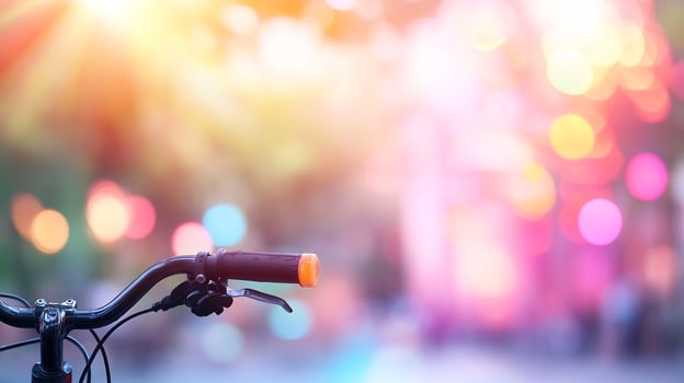 Bicycle handlebar with bokeh background travel and summer vibes photo