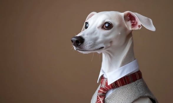 Dog in business attire posing for formal portrait in studio setting photo