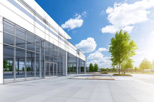 Modern architecture building with glass facade and natural outdoor environment photo