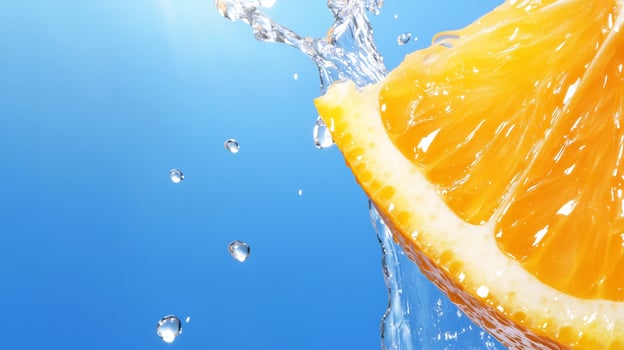 Orange slice with water splash fresh citrus fruit close up photo