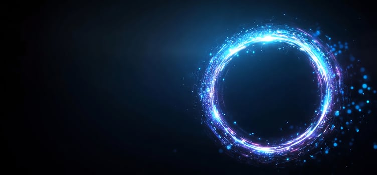Glowing particle ring on dark background abstract light circle photo