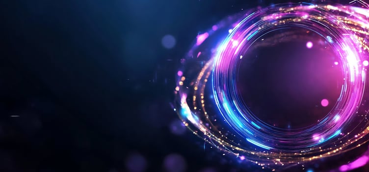 Abstract glowing circles light trails on dark background photo
