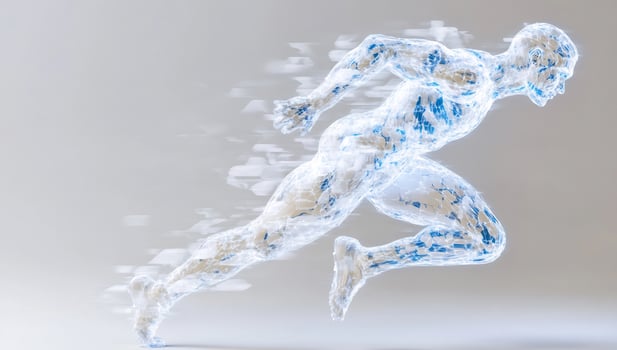 Dynamic runner motion capture in abstract design representing speed and power photo