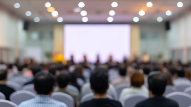 Focused gathering, blurred silhouettes merge, echoing symposium discourse on unconventional wisdom, akin to International Day of Knowledge, Enrico Fermi Day photo