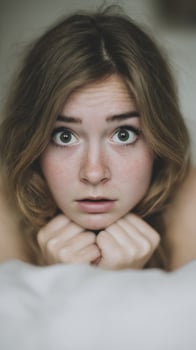 Inquisitive gaze of a Caucasian woman, embodying serendipity and mystery, reminiscent of National Puzzlers League or Curious Events Day photo