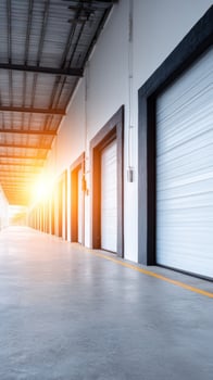 Industrial sunrise paints an empty warehouse corridor with orange whispers, evoking Labor Days quiet introspection and National Inventors Day inspiration photo