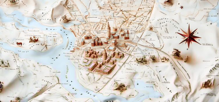Hand crafted three dimensional topographic city map depicting urban structures photo