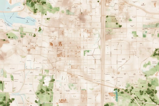 Vintage topographical map layout featuring roads and green vegetation photo