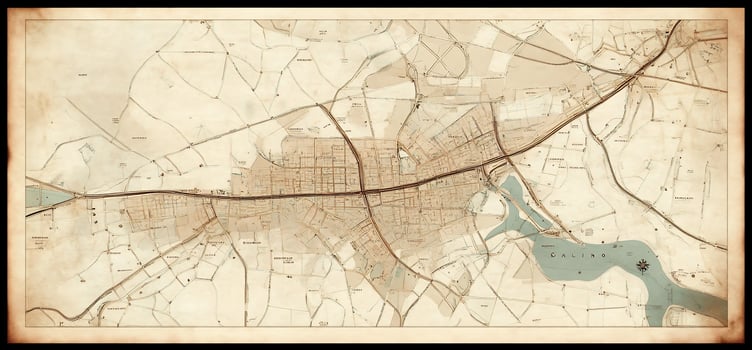 Antique style city map with road and geographic details neutral beige background photo