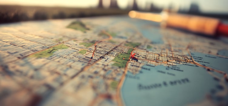Vintage map with location pins for travel planning and destination discovery photo