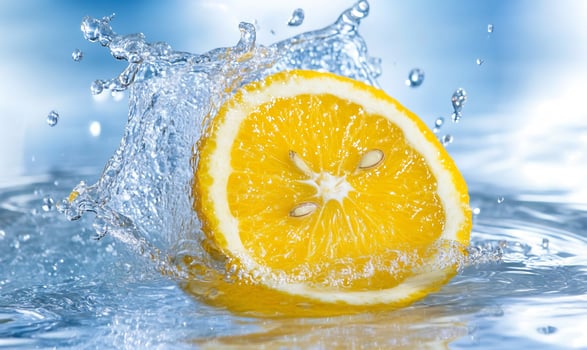 Lemon slice in water splash refreshment freshness and tropical flavor photo
