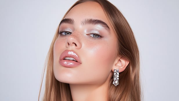 Glamour portrait of a young woman with shimmering makeup and crystal earrings photo