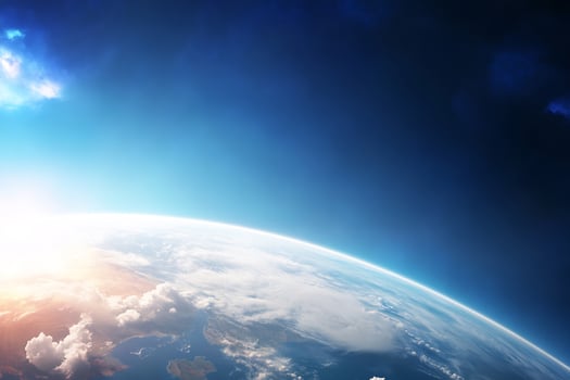 Planet horizon in space atmosphere and sunlight photo