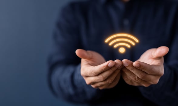 Connectivity concept presenting glowing wireless internet signal photo