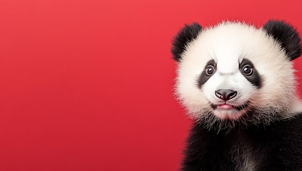 Charming panda portrait with red background adorable wildlife fluffy creature photo