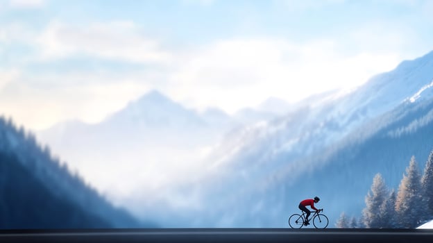 Cyclist rides bike on mountain road for sport fitness and healthy lifestyle photo