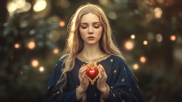Portrait of person holding ornament red heart symbol devotion faith photo