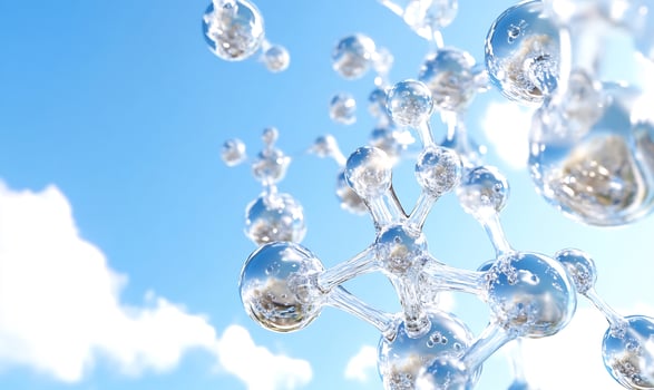 Molecular structure display against blue sky scientific visualization photo
