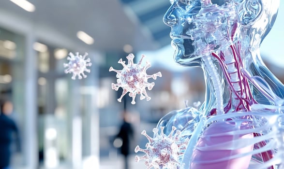 Viral infection inside transparent human body medical illustration photo