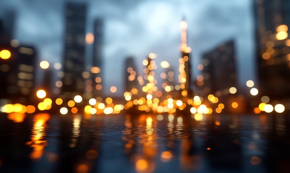 Abstract cityscape reflection on water blurred urban landscape photo