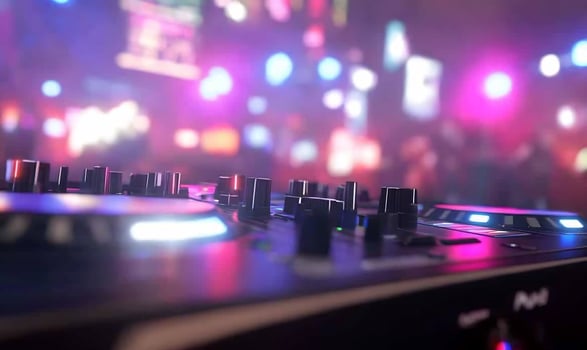 Sound mixing console with neon lights nightclub technology photo
