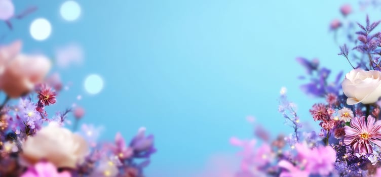 Elegant floral background with pastel flowers and soft light effects photo