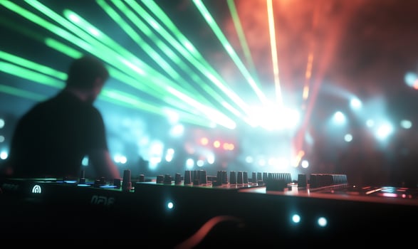Sound equipment and vibrant light at an event photo