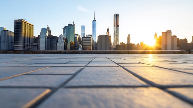 Urban skyline at sunrise modern cityscape view photo