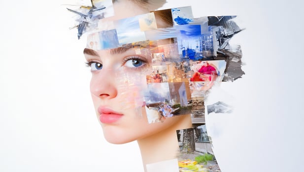 Artistic portrait with abstract photographic collage overlay photo