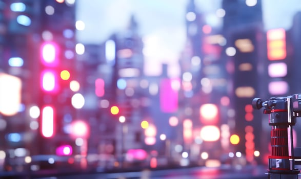 Blurred cityscape at night with modern urban structure photo