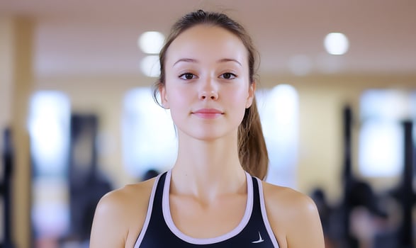 Portrait of a young woman in sportswear ready for fitness in a gym photo