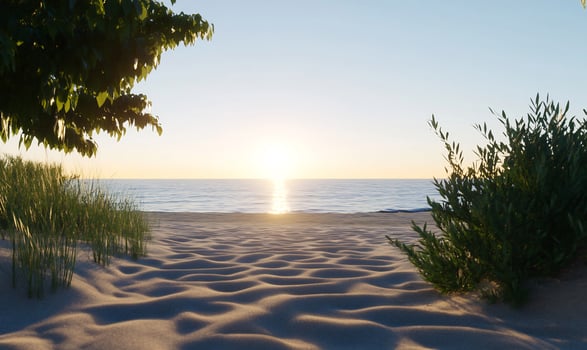 Peaceful beach at sunrise ocean view coastal scenery photo