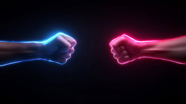 Neon fists clash competition concept on black photo