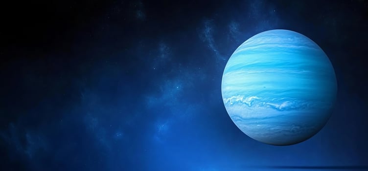 Striated blue planet in nebulous cosmic space illustration photo