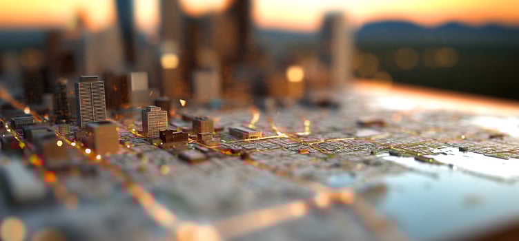 Miniature cityscape model tilt shift effect urban planning and architectural design photo