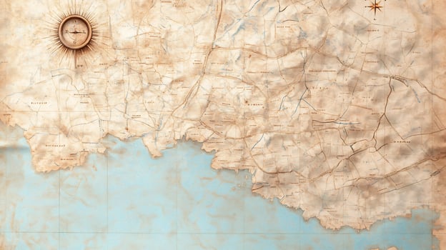 Antique style topographical map with compass graphic illustration photo
